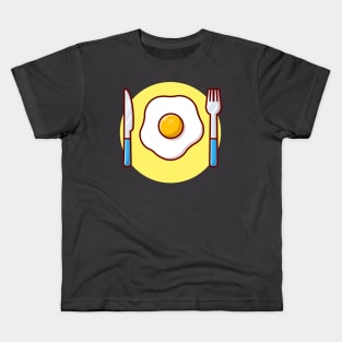 Egg Fried With Fork And Knife Cartoon Vector Icon Illustration Kids T-Shirt